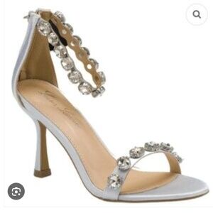 Lauren Lorraine Silver Rhinestone Ankle-Strap Heels Size 6